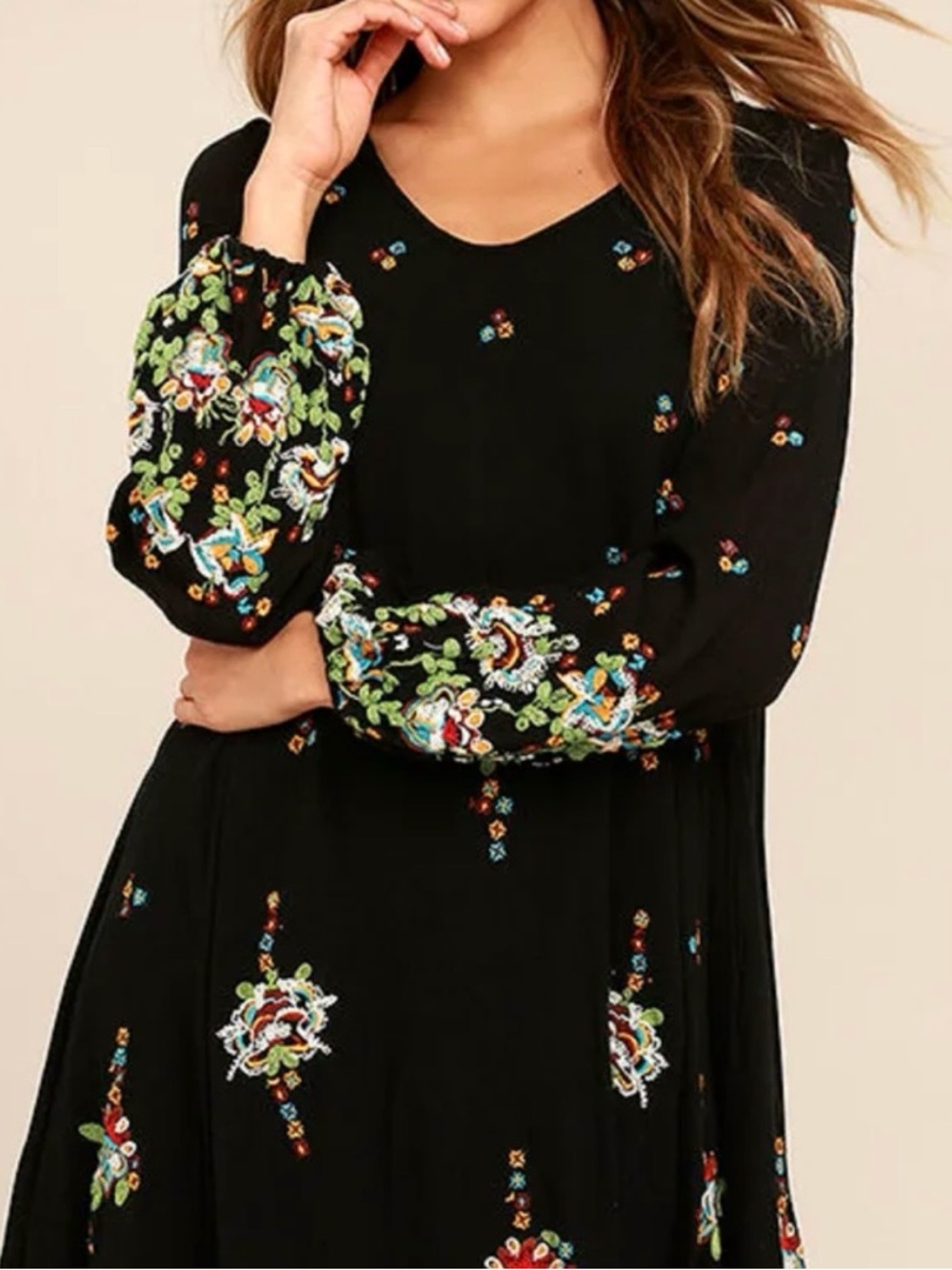 Free People Oxford Embroidered Swing Mini Dress Floral Keyhole Back Size L Pocke